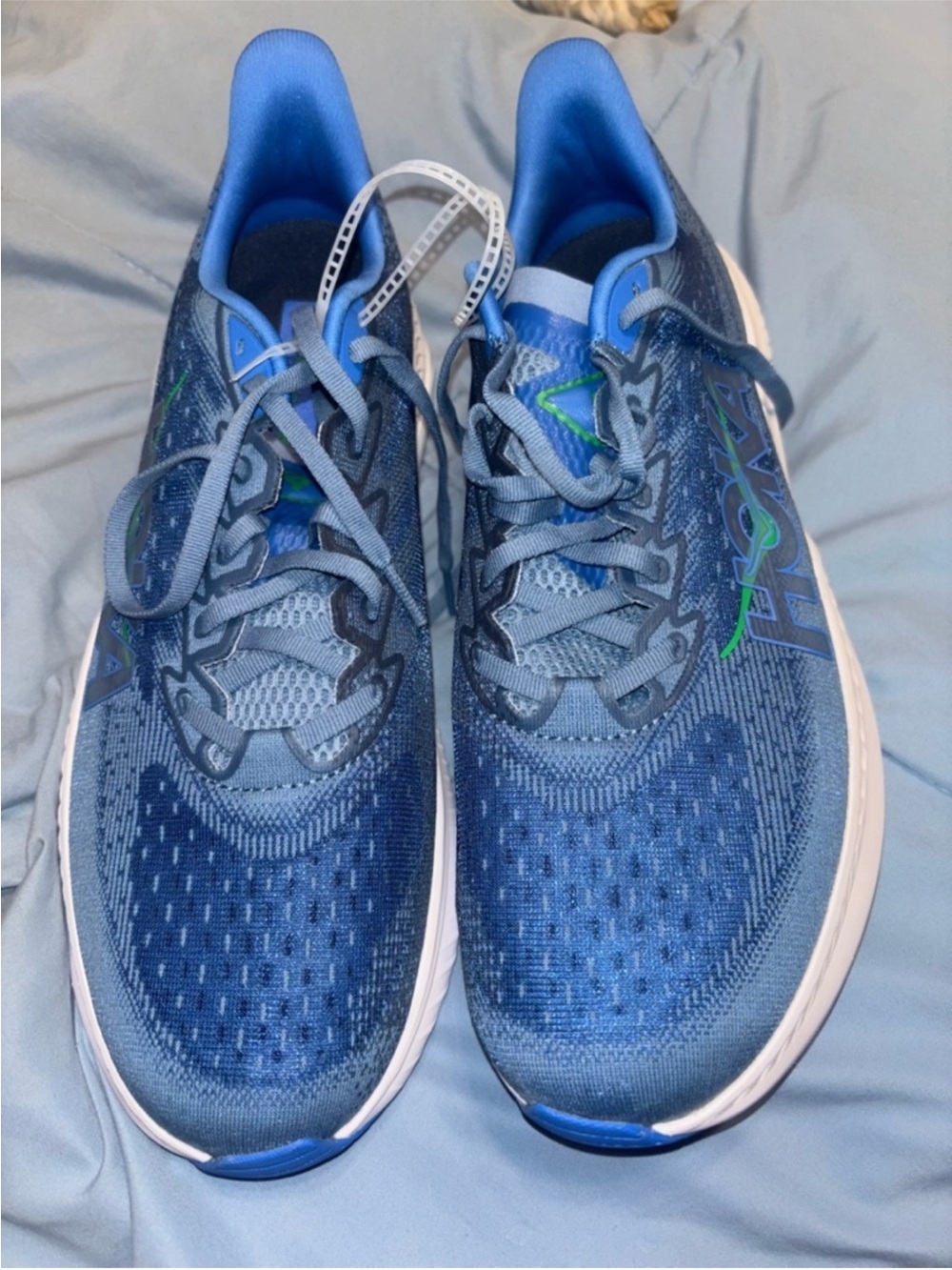 Hoka Men's Blue and Green Knit Running Shoes